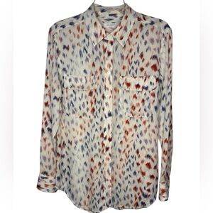 Equipment Femme Silk Brushstroke Button Down Blouse Ivory Multi Small